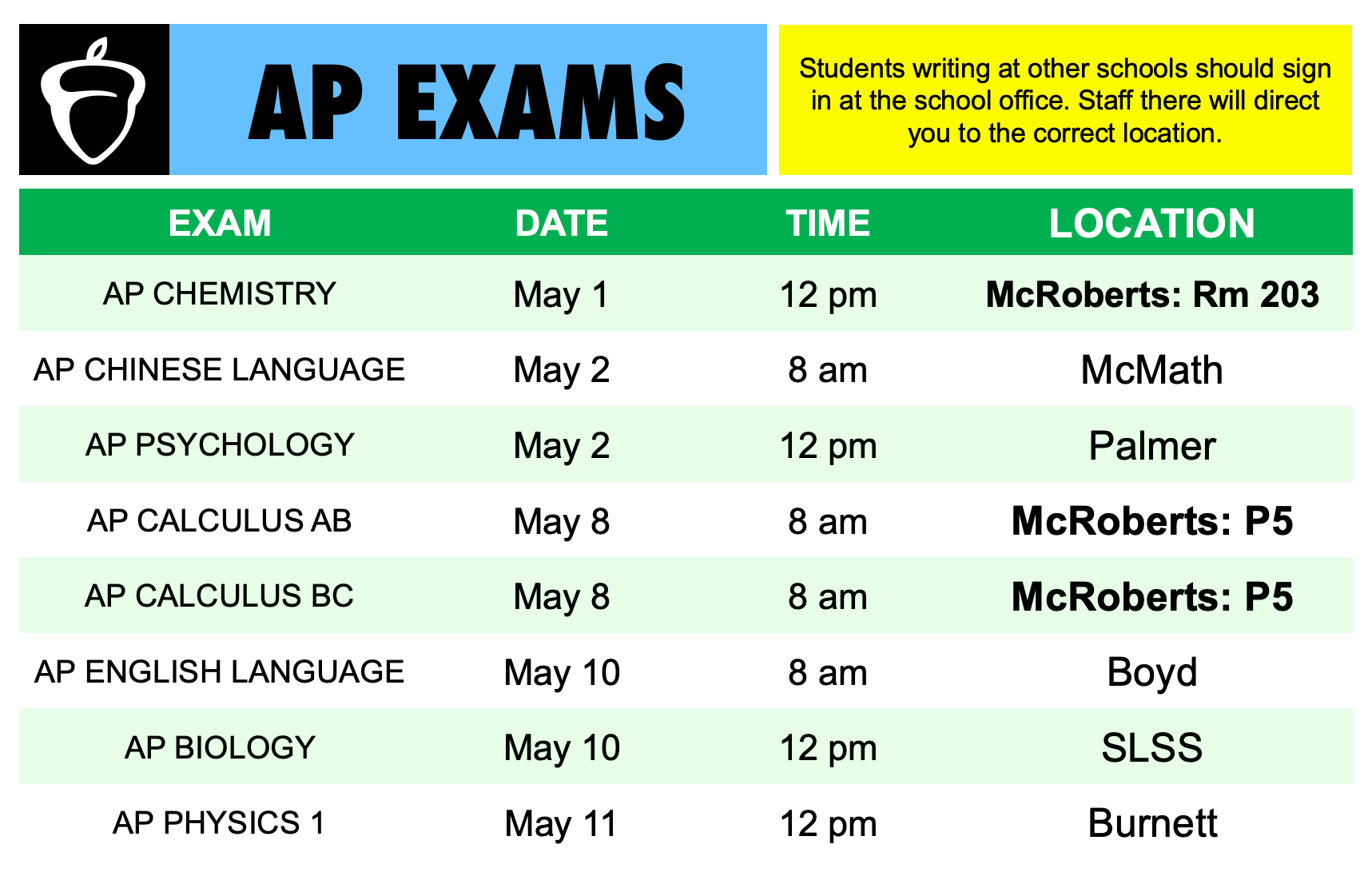 Schedule of AP Exams